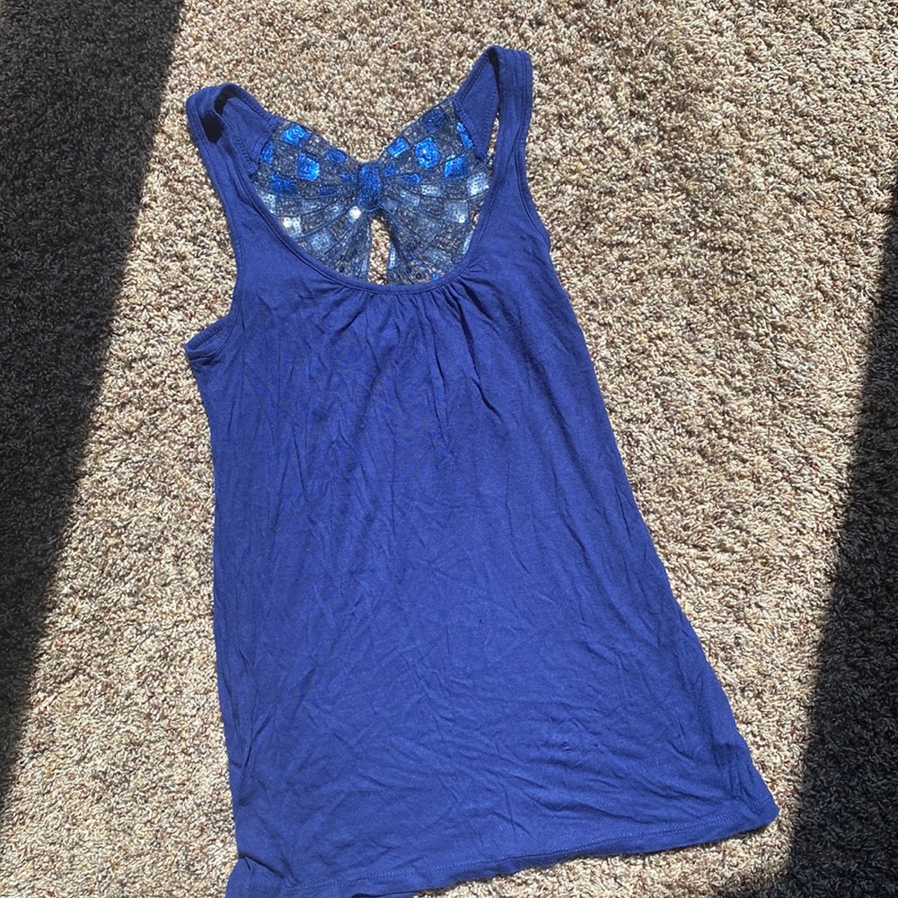 Blue Butterfly Sequin Tank Top